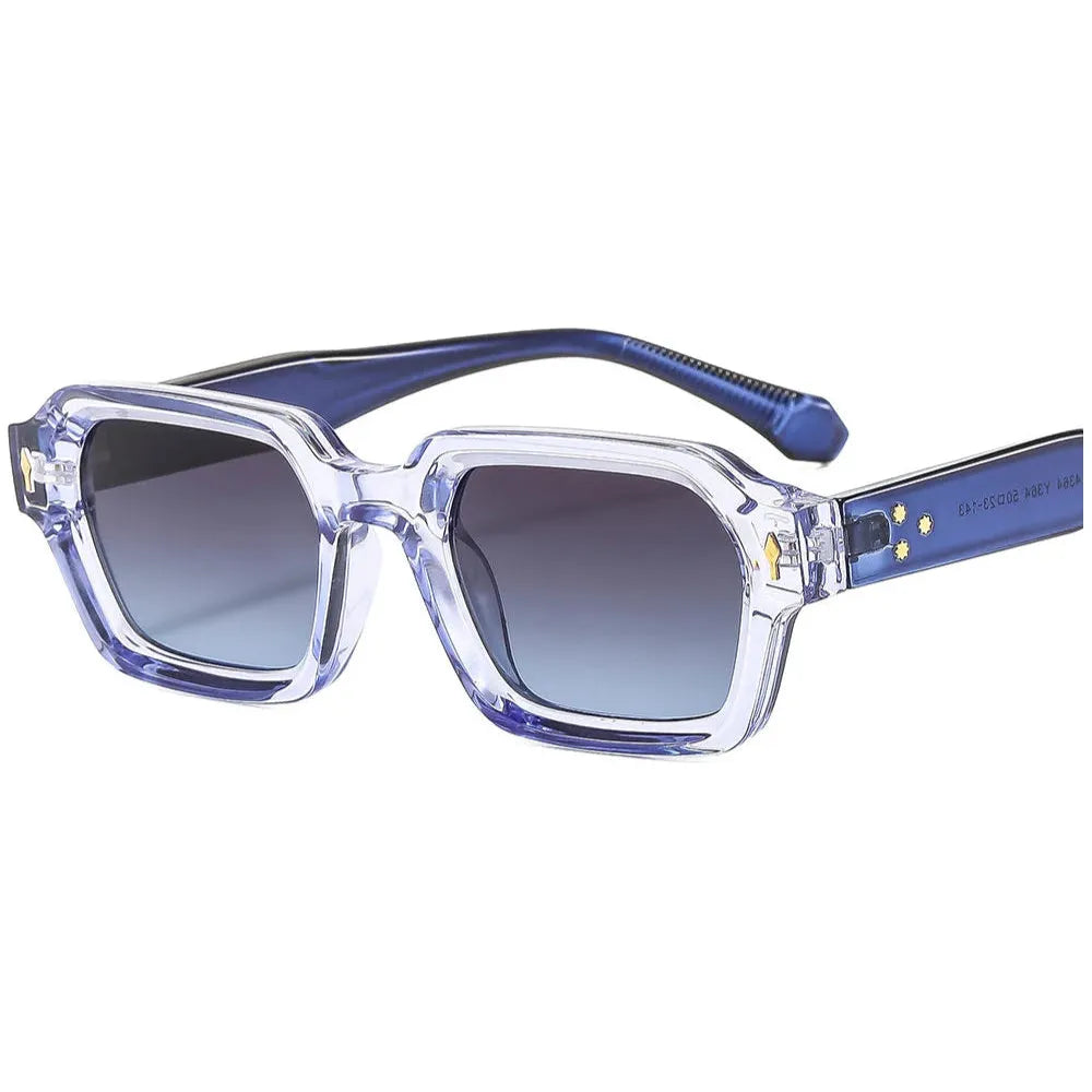 Lunettes de soleil rectangulaires Glassy Mood à monture transparente bleue avec verres dégradés