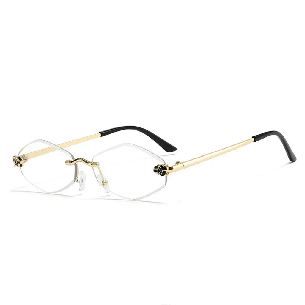 Lunettes de soleil La Parisienne sans monture avec branches dorées et embouts noirs par Glassy Mood