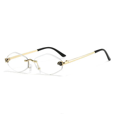 Lunettes de soleil La Parisienne sans monture avec branches dorées et embouts noirs par Glassy Mood
