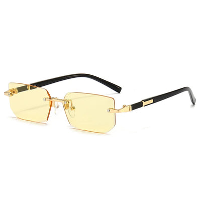 Lunettes de soleil Glassy Mood à verres jaunes sans monture avec branches noires et détails dorés
