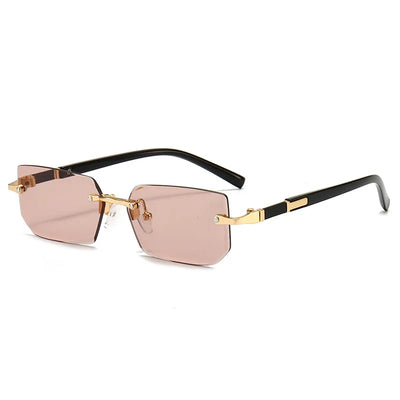 Lunettes de soleil sans monture Glassy Mood avec verres carrés roses et branches noires et dorées