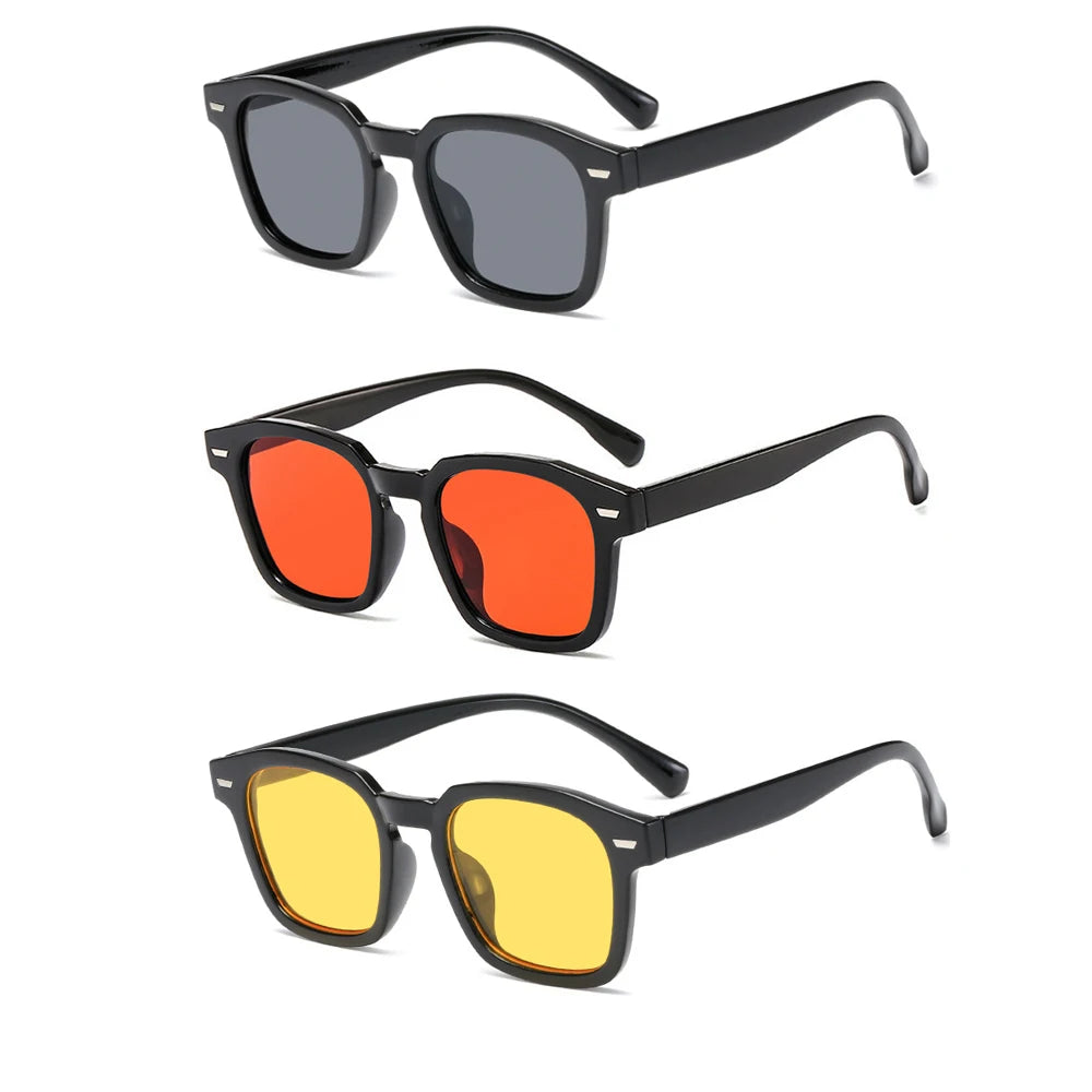 Lunettes de soleil hommes haute qualité avec monture noire et verres gris, rouges et jaunes