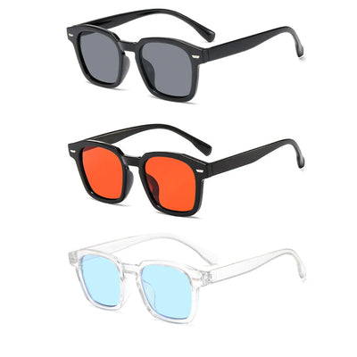 Trois paires de lunettes de soleil hommes haute qualité en noir, noir avec verres rouges et transparent avec verres bleus