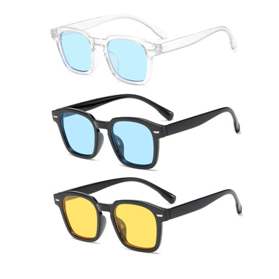 Lunettes de soleil hommes haute qualité Glossy Mood en transparent et noir avec verres bleus et jaunes