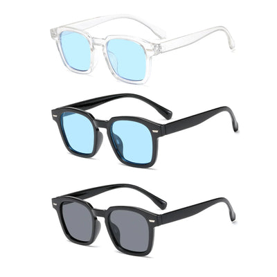 Lot de trois lunettes de soleil hommes haute qualité avec montures transparentes et noires et différentes teintes de verres