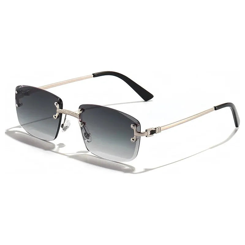 Lunettes de soleil rectangulaires punk avec verres dégradés et monture fine argentée