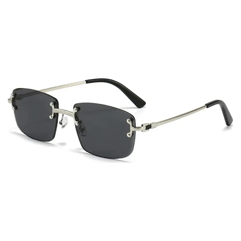 Lunettes de soleil rectangulaires punk avec verres teintés et monture fine argentée