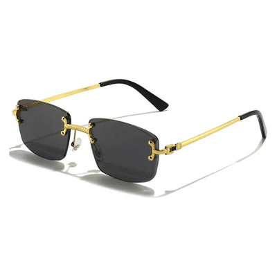 Lunettes de soleil rectangulaires punk avec monture dorée élégante et verres noirs foncés