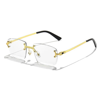Lunettes de soleil rectangulaires punk avec monture dorée et verres transparents élégantes