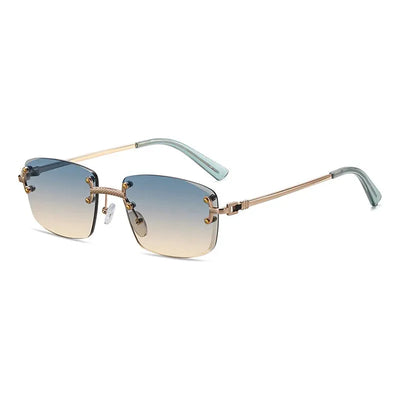 Lunettes de soleil rectangulaires punk avec monture dorée et verres dégradés bleus