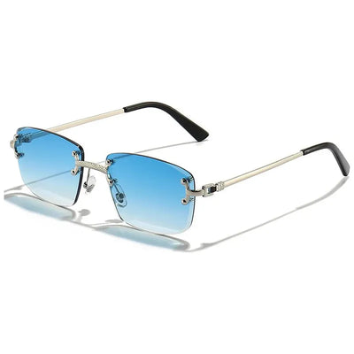 Lunettes de soleil rectangulaires punk avec verres dégradés bleus et branches fines dorées