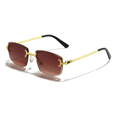 Lunettes de soleil rectangulaires punk avec monture dorée et verres bruns dégradés