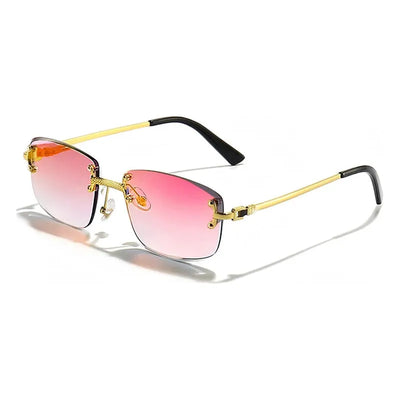 Lunettes de soleil rectangulaires punk avec verres dégradés roses et monture dorée fine