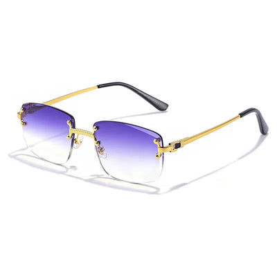 Lunettes de soleil rectangulaires punk avec monture or et verres dégradés violet pour un style audacieux