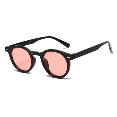 Lunettes de soleil Glassy Mood avec monture noire et verres teintés roses arrondis